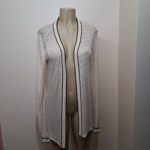Belldini Viscose Silk Knit Lace Cardigan Black Trim Grannycore Feminine Delicate